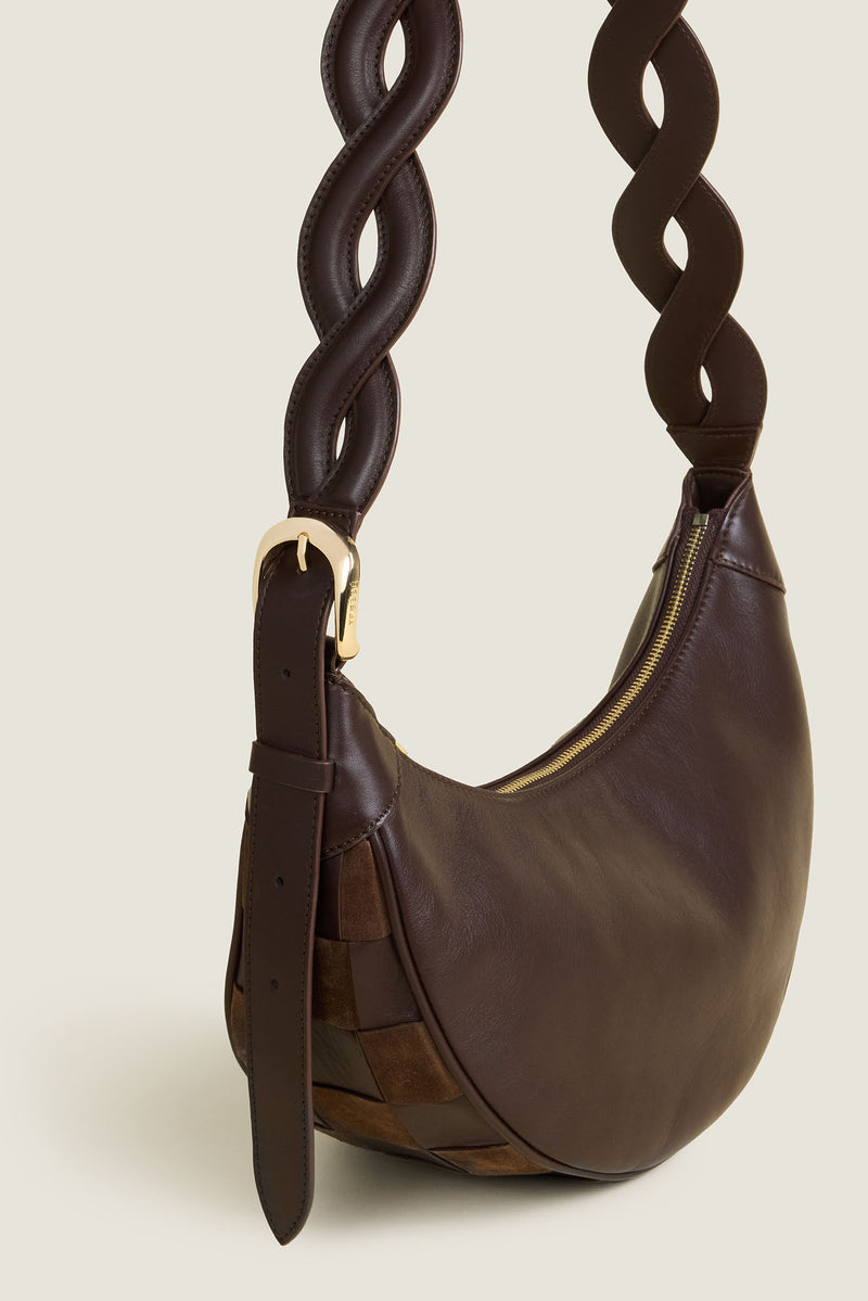 Sac bandoulière motif damier bi-matière