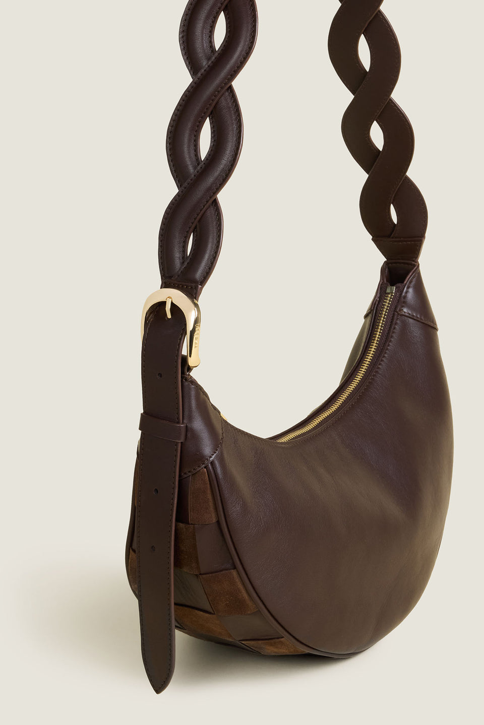 Sac bandoulière motif damier bi-matière