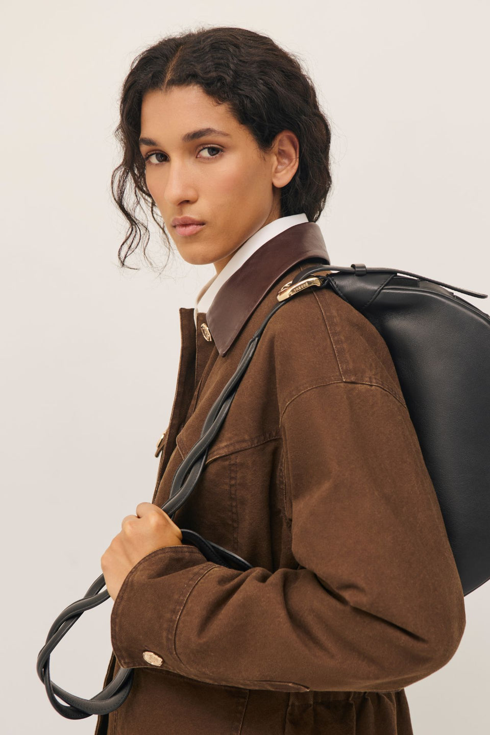 Veste en toile de coton et col en cuir