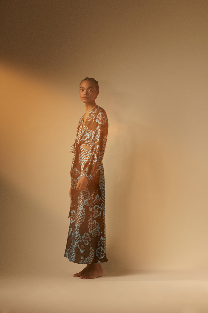 Robe longue en soie imprimée