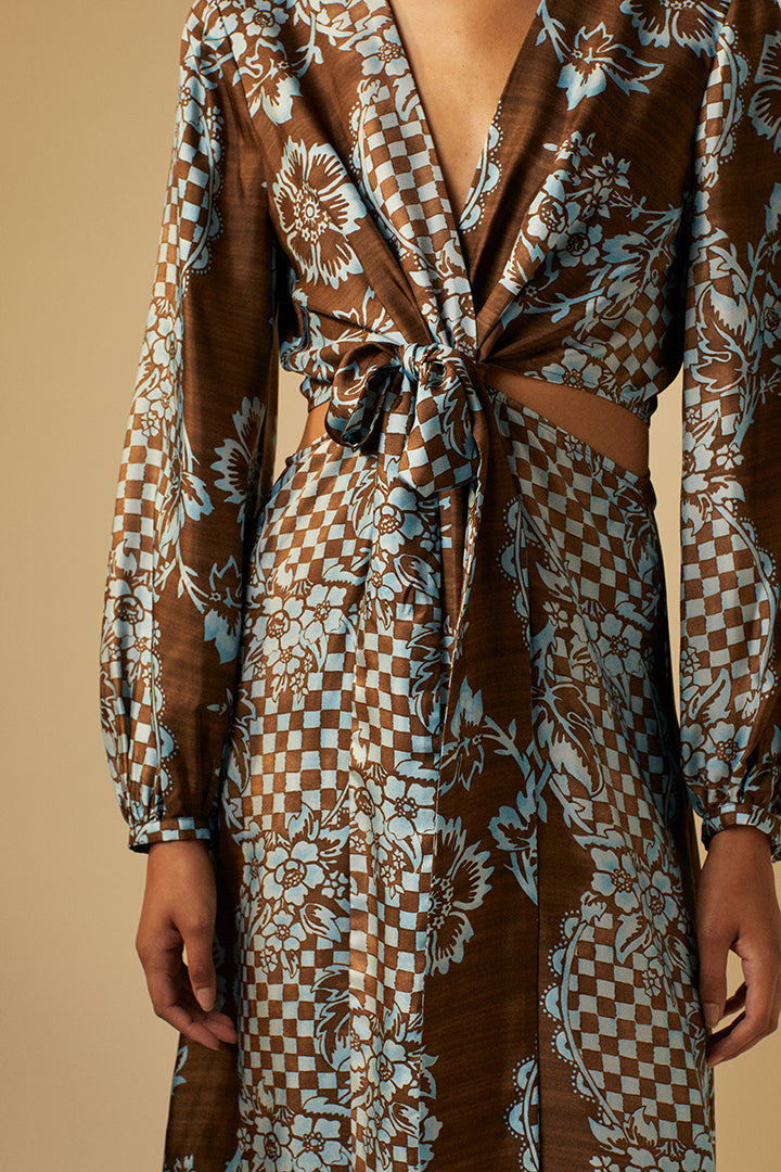 Robe longue en soie imprimée