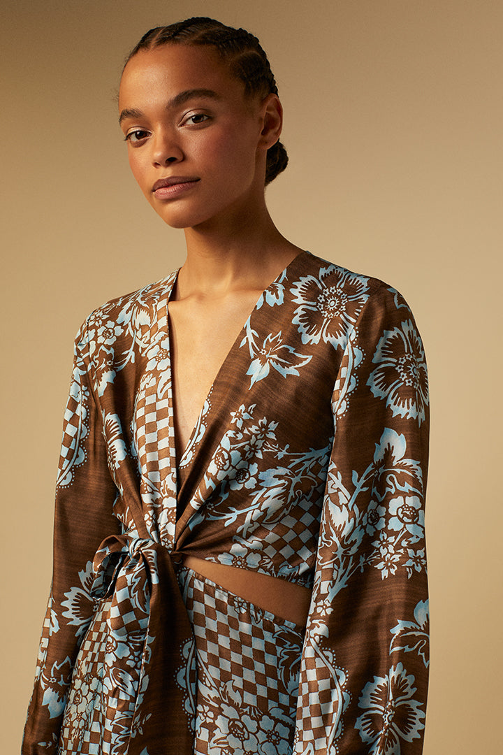 Robe longue en soie imprimée