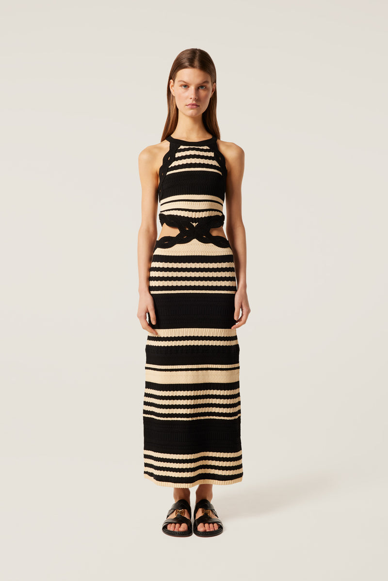 Robe longue en maille rayée