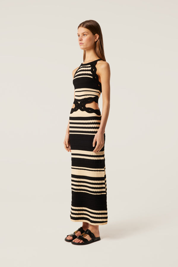 Robe longue en maille rayée