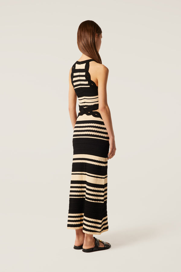 Robe longue en maille rayée