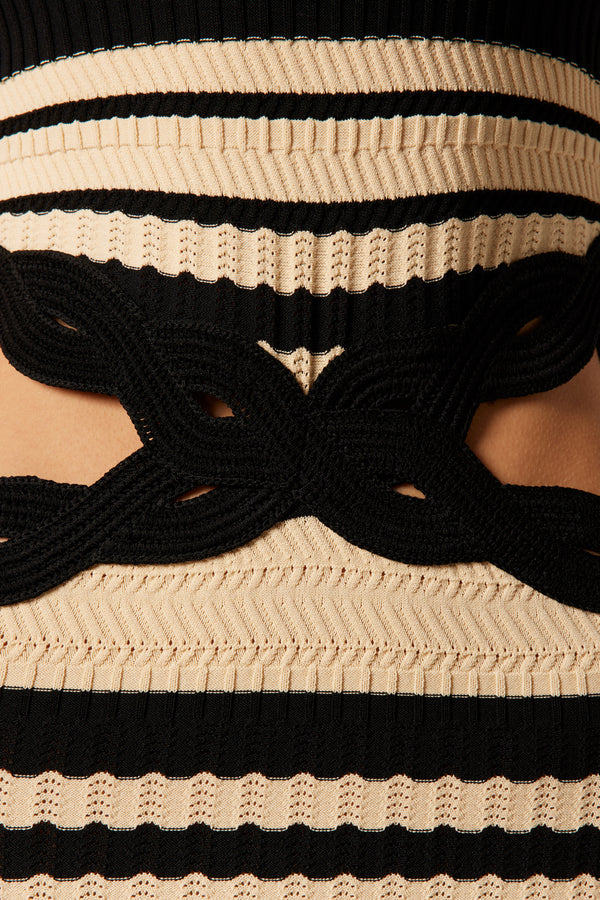 Robe longue en maille rayée