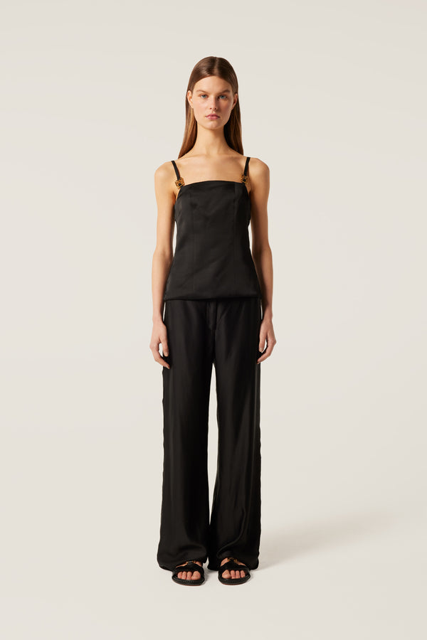 Pantalon en satin à ouverture tresse