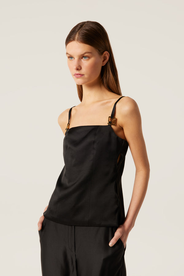 Top en satin à bijoux dorés