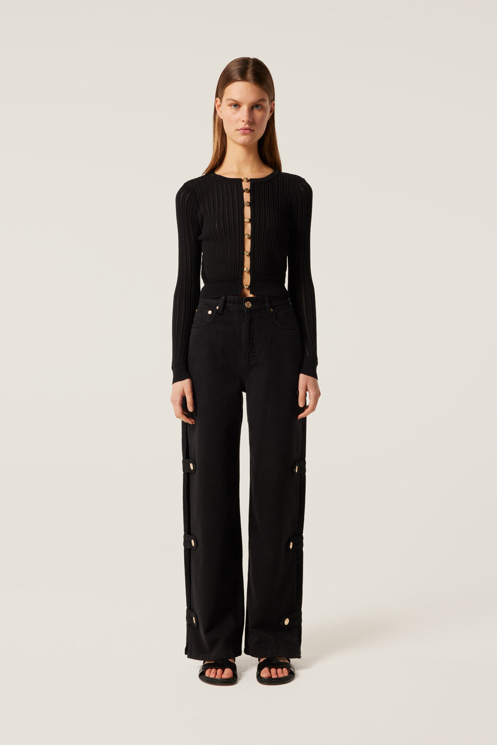 Top en maille à perles dorées