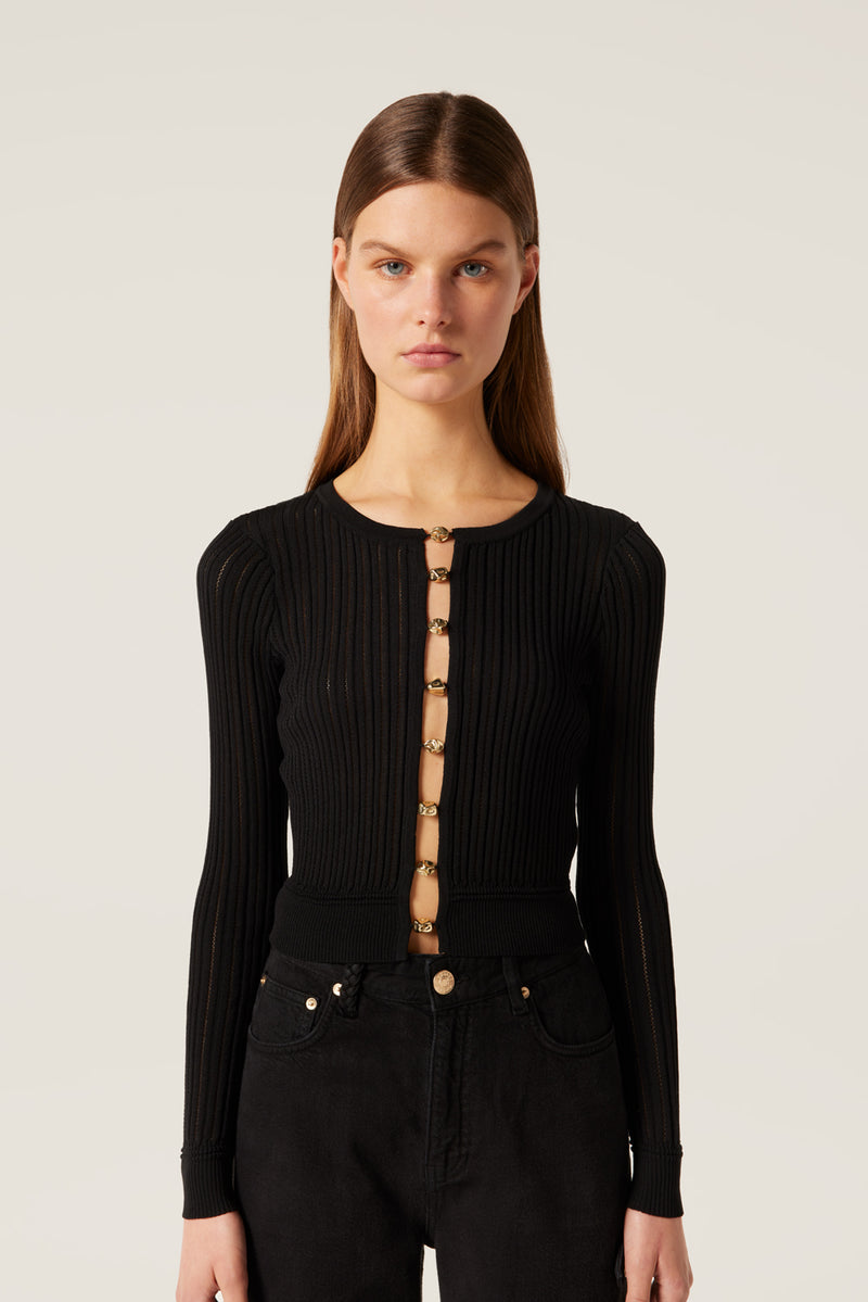 Top en maille à perles dorées