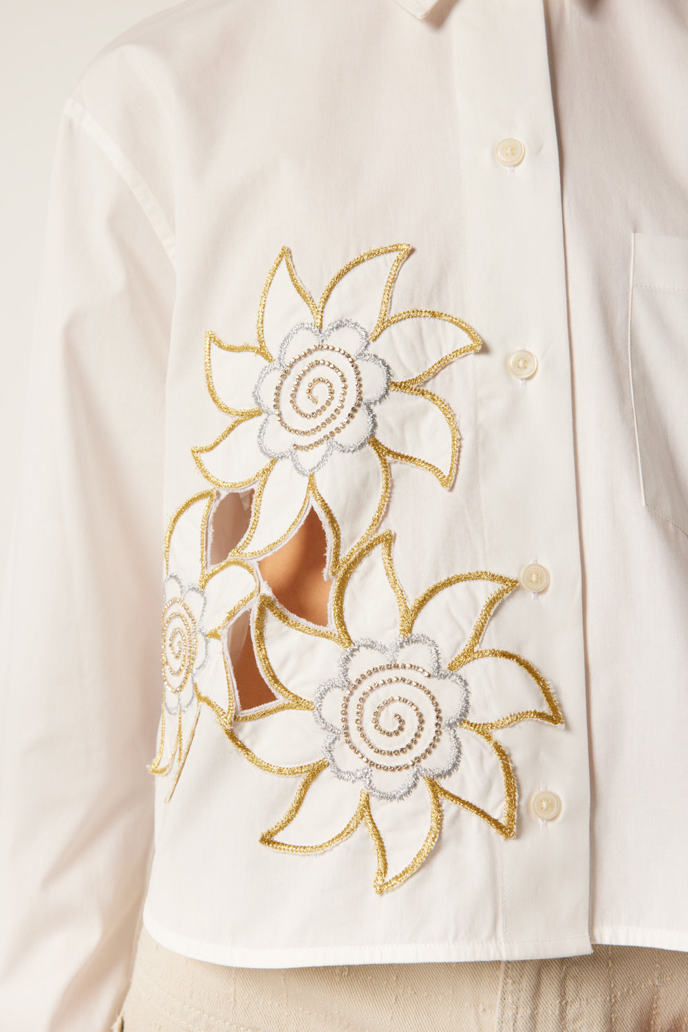 Short shirt with gold embroidery