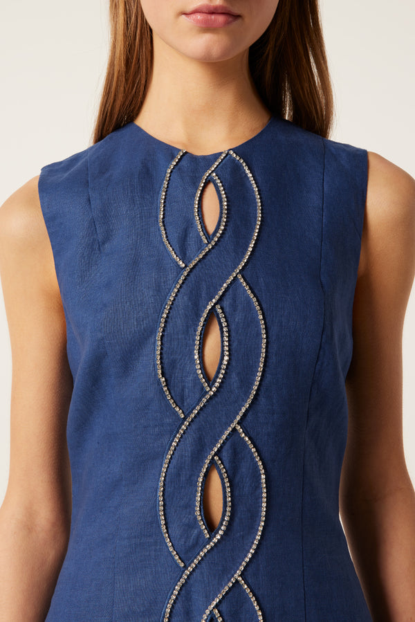 Robe courte à tresse bleue