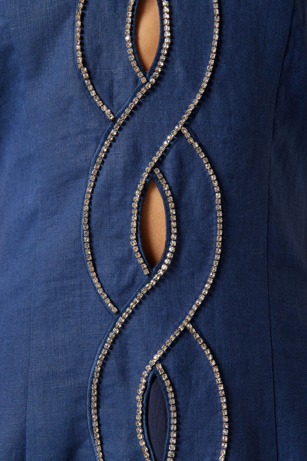 Robe courte à tresse bleue