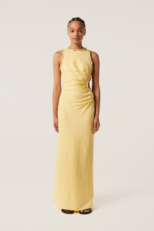 Robe longue strassée à découpe