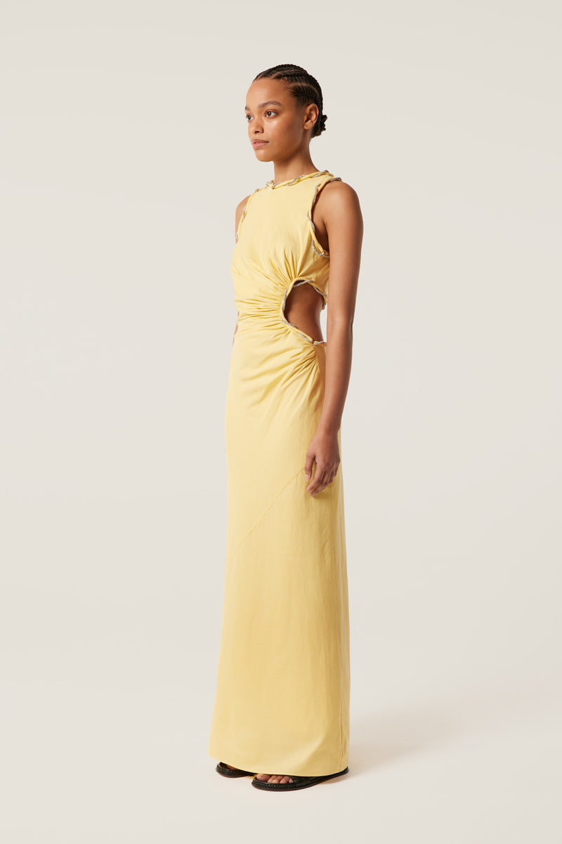 Robe longue strassée à découpe