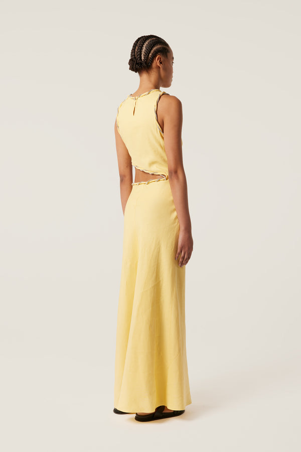 Robe longue strassée à découpe