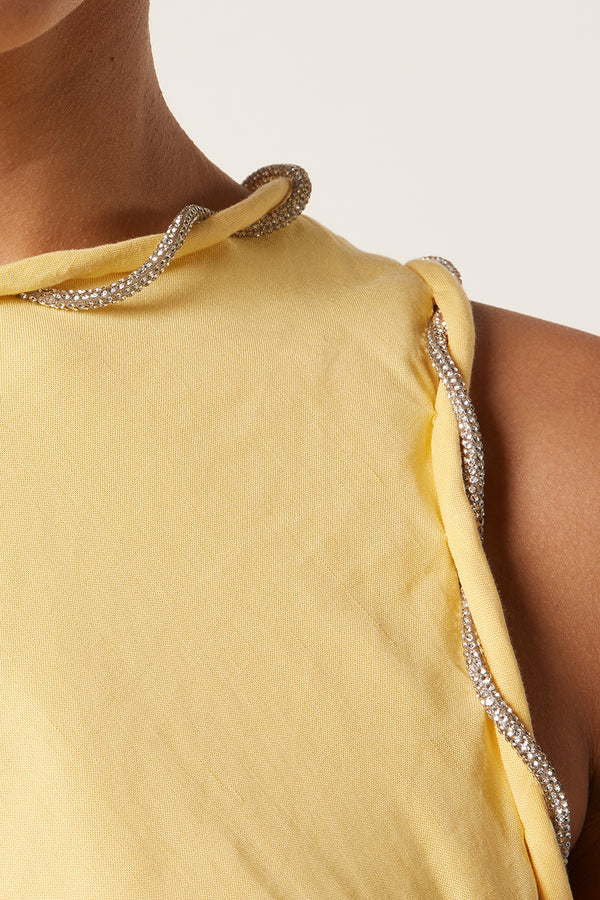 Robe longue strassée à découpe