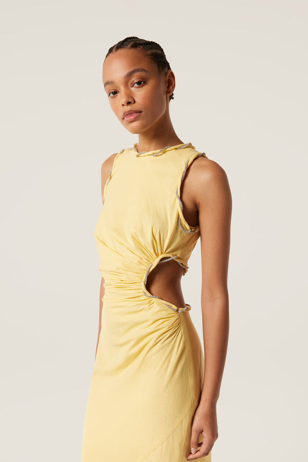 Robe longue strassée à découpe