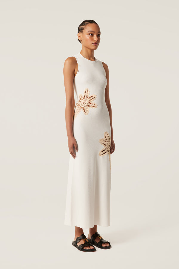 Robe longue à empiècements palmiers