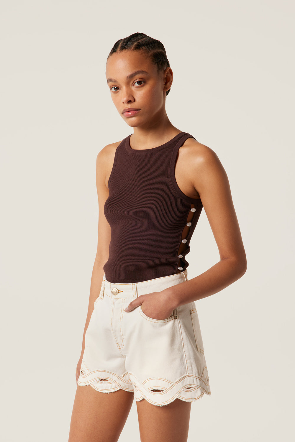 Ecru braided opening shorts