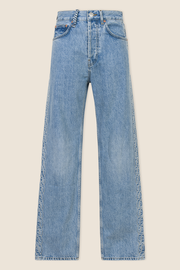 Denim broderie tresse