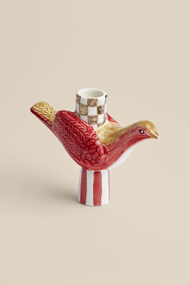 Bird and checkerboard candleholder