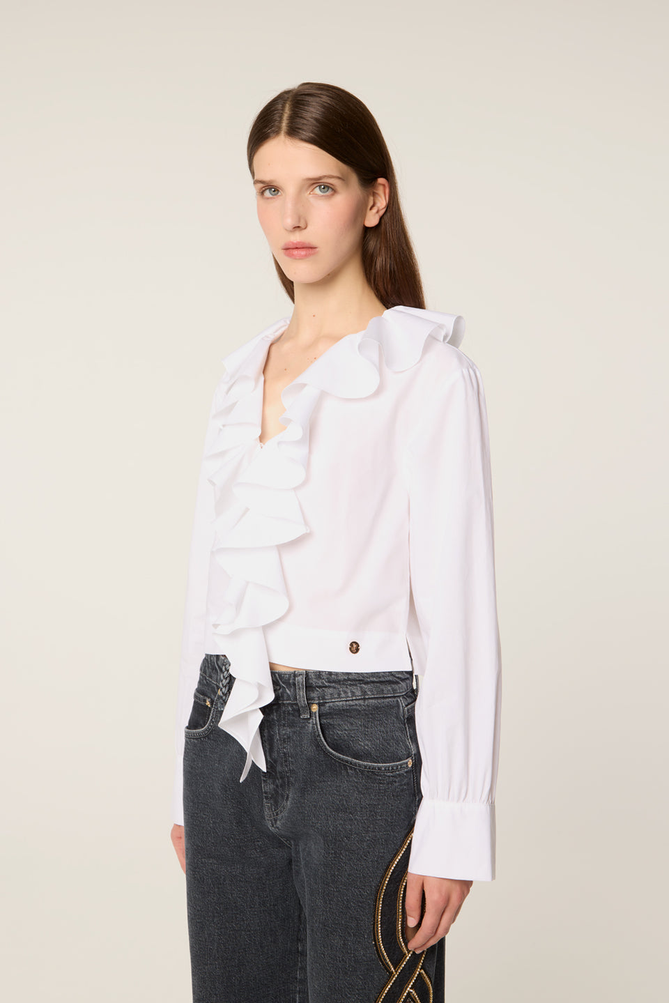 Chemise courte à volants