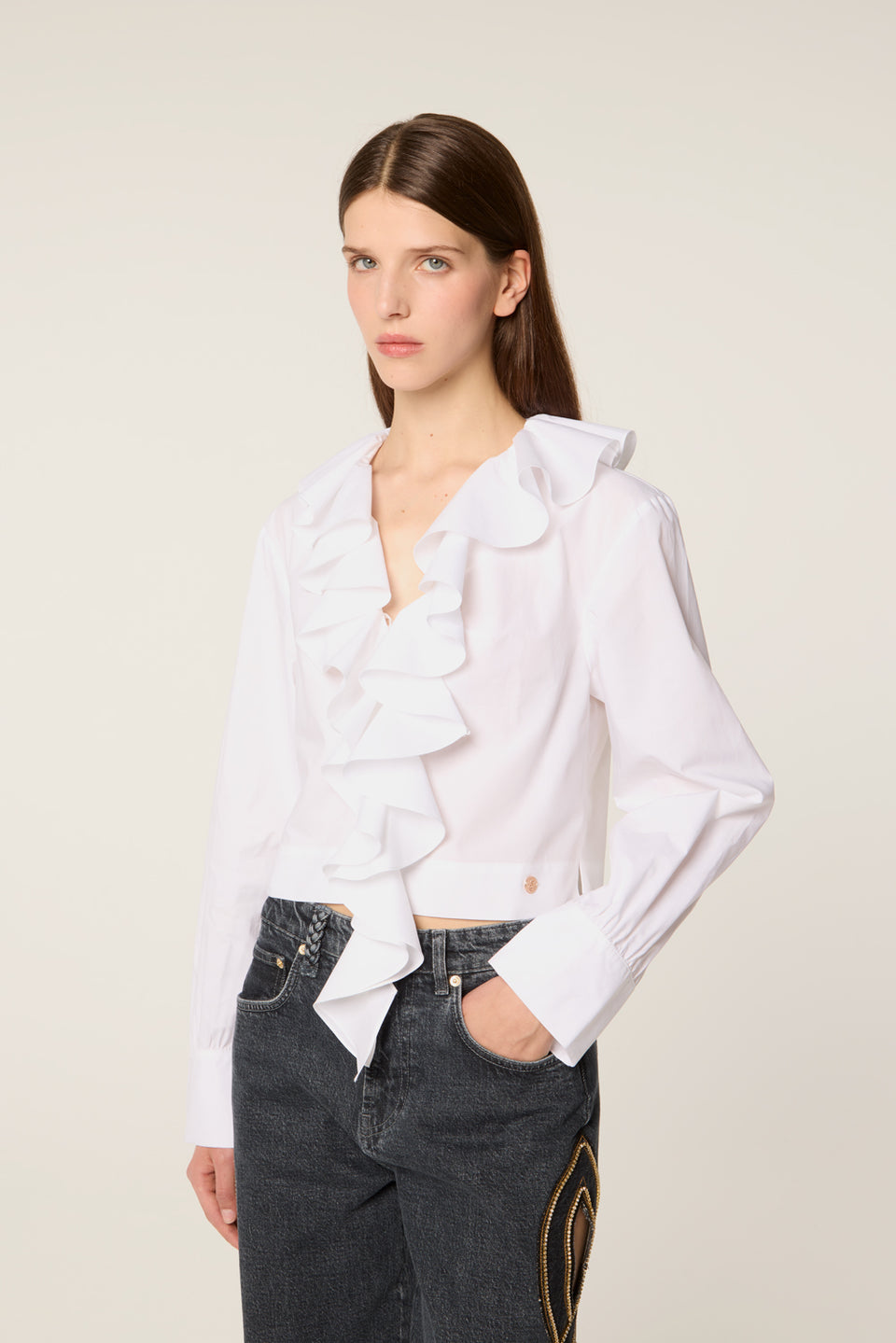Chemise courte à volants