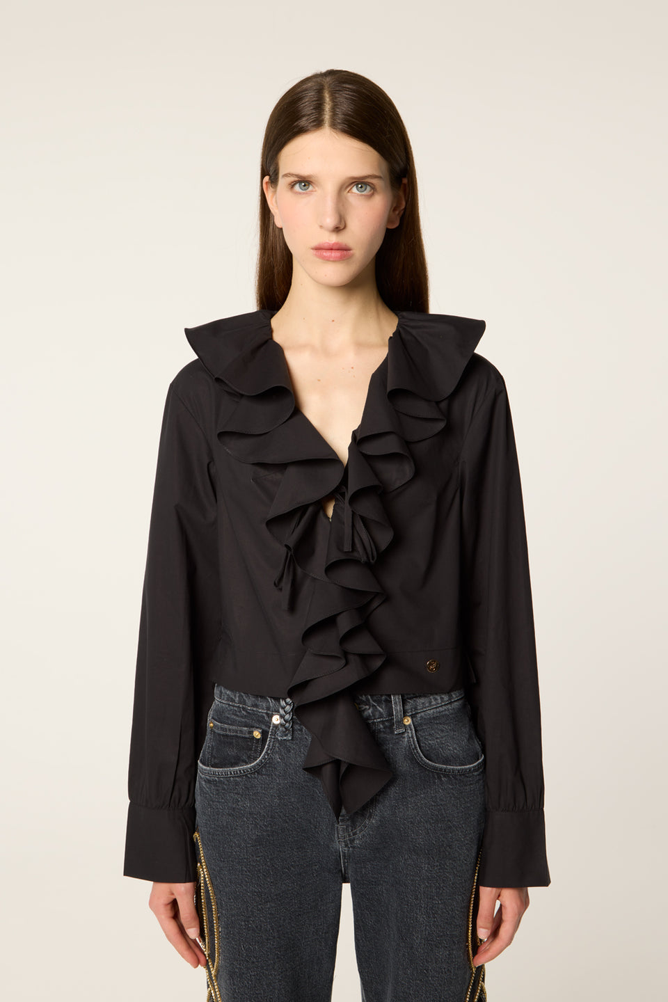 Chemise courte à volants