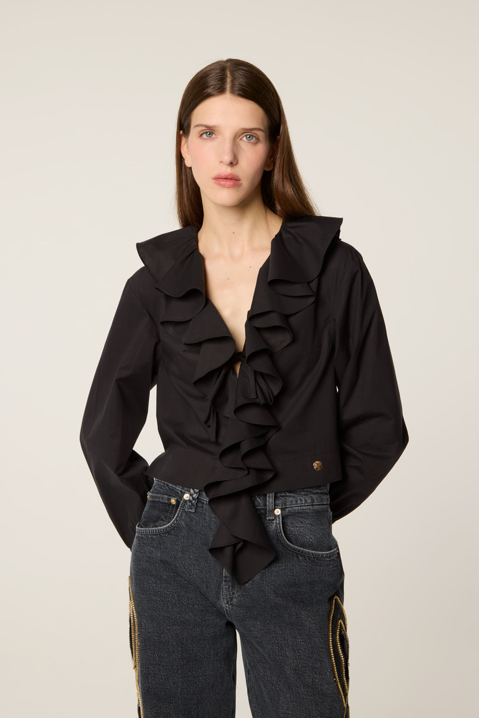 Chemise courte à volants