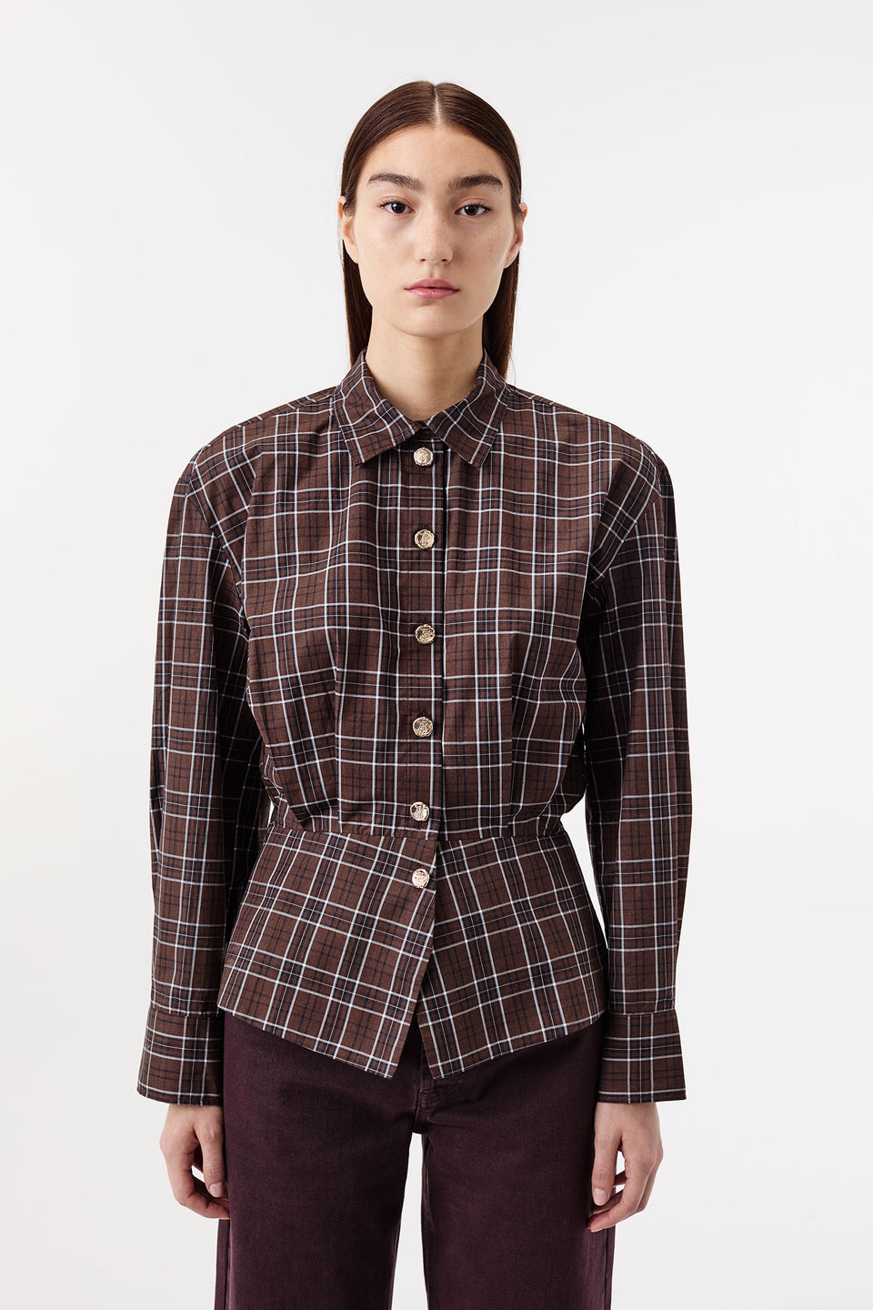 Checkered shirt with gold buttons