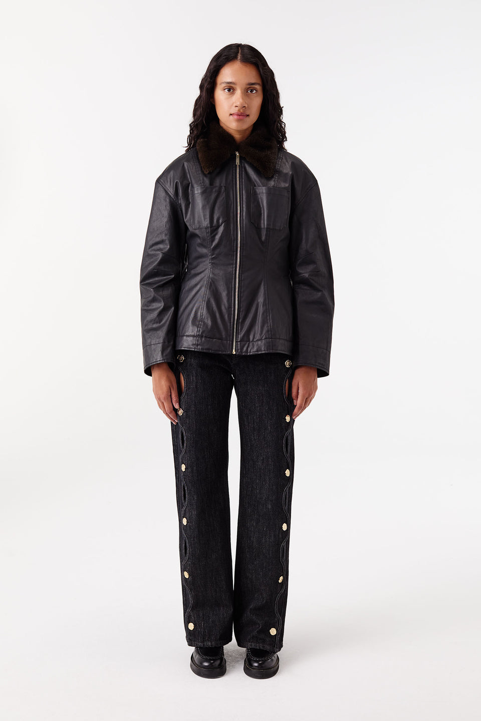 Waxed canvas jacket with fur collar