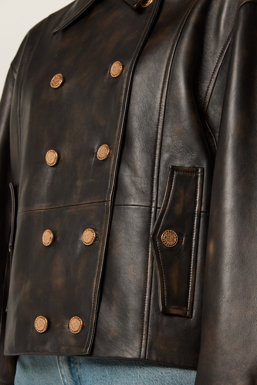 Veste en cuir à double boutonnage