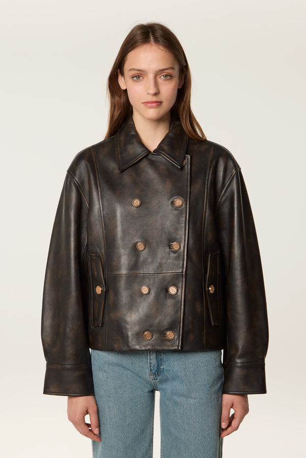 Veste en cuir à double boutonnage