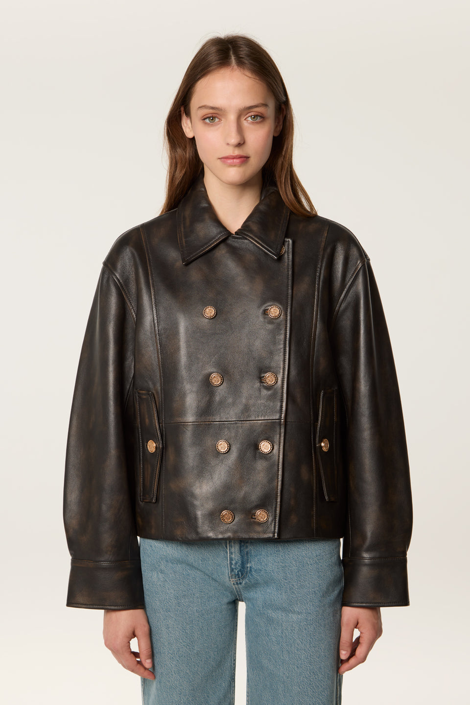 Veste en cuir à double boutonnage