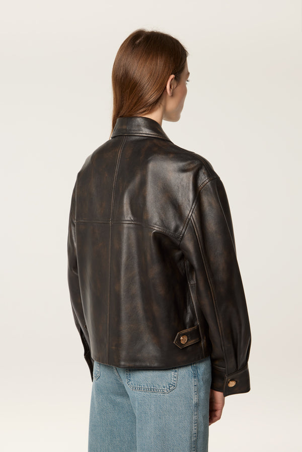 Veste en cuir à double boutonnage