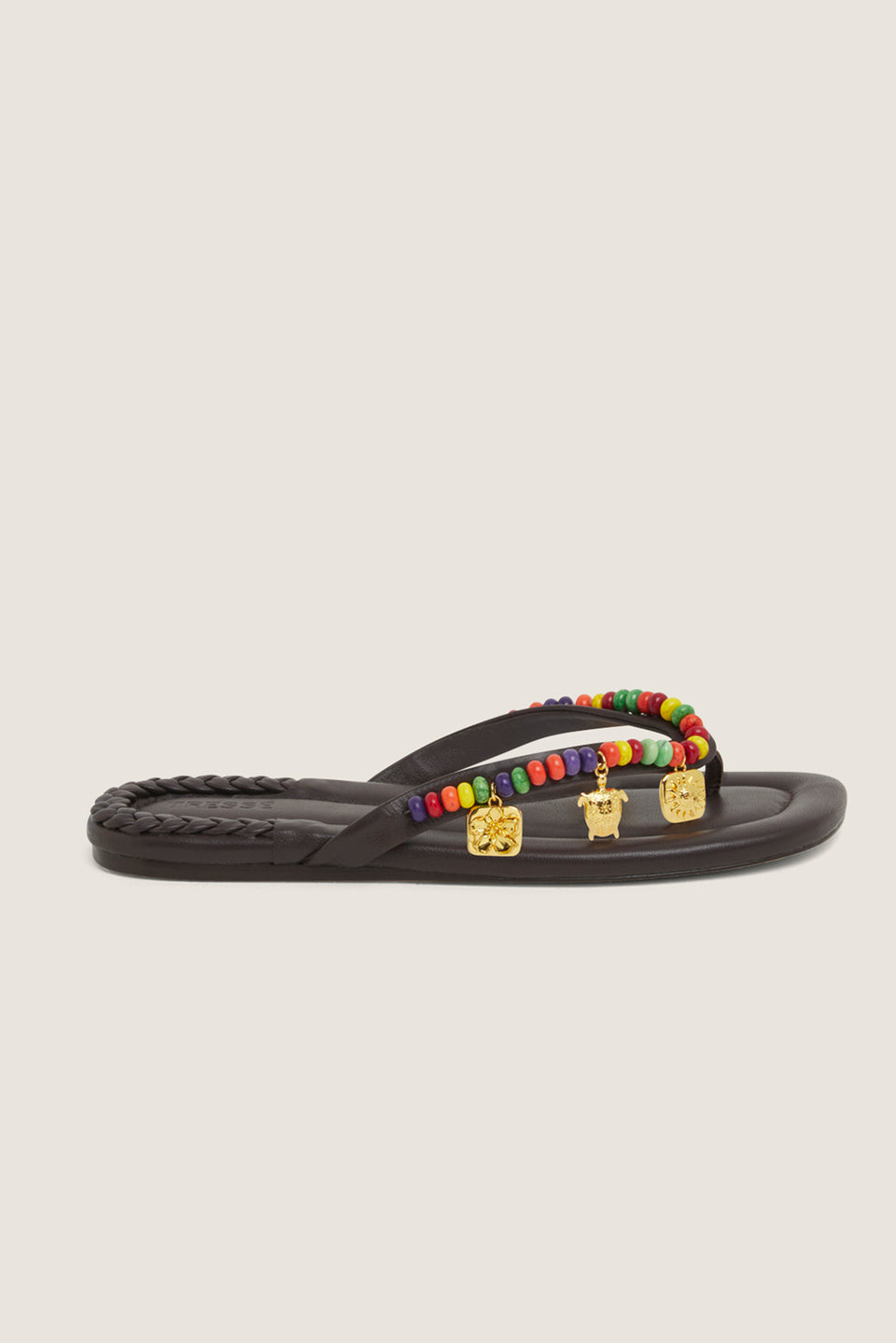 Tong en cuir à perles multicolores