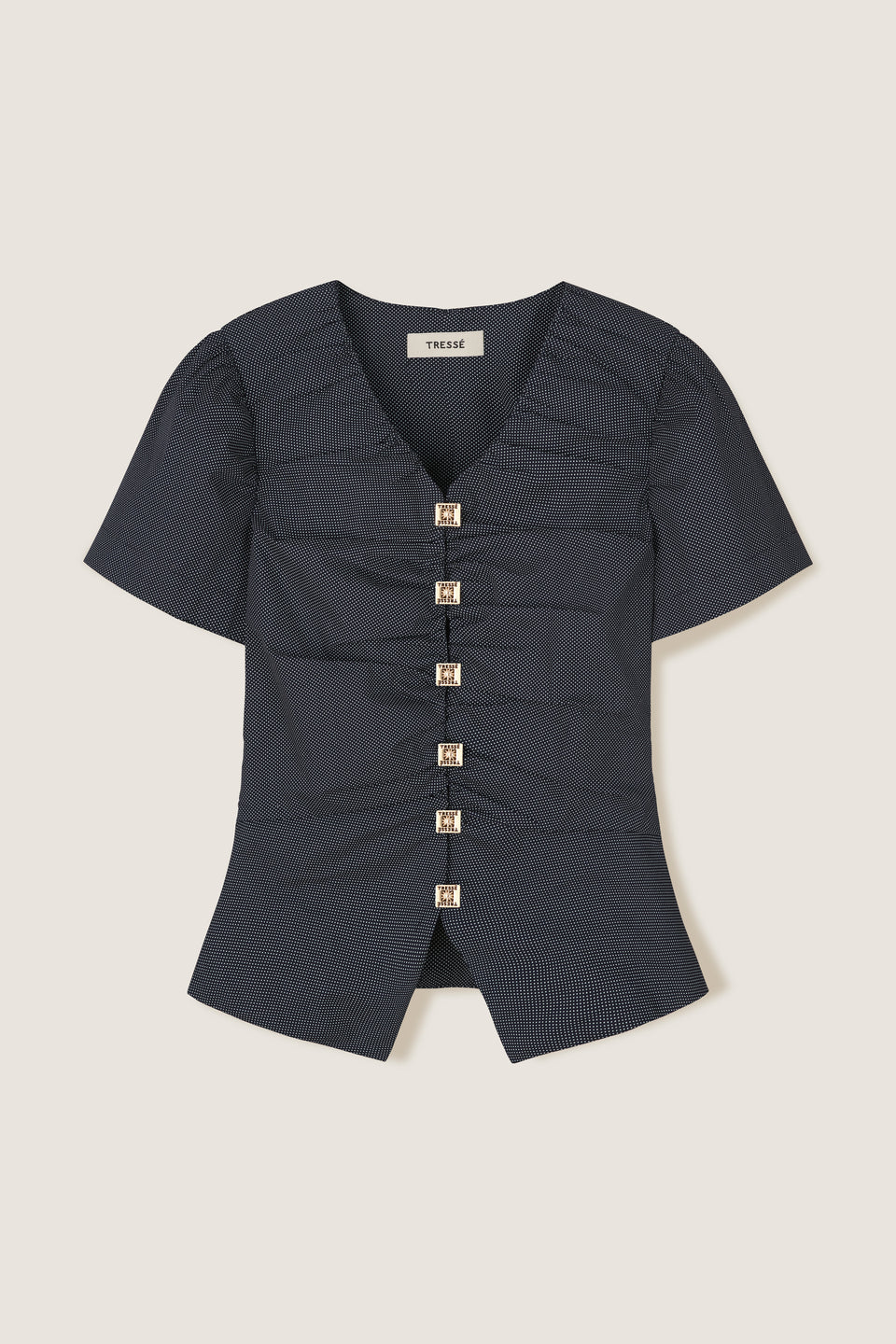Chemise plissée à médailles carrées