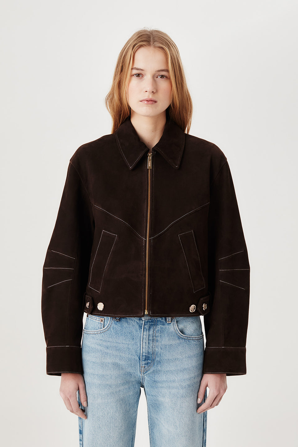 Veste en daim à surpiqûres