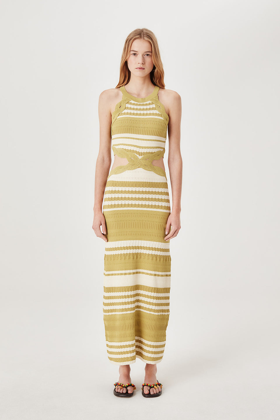 Robe longue en maille rayée