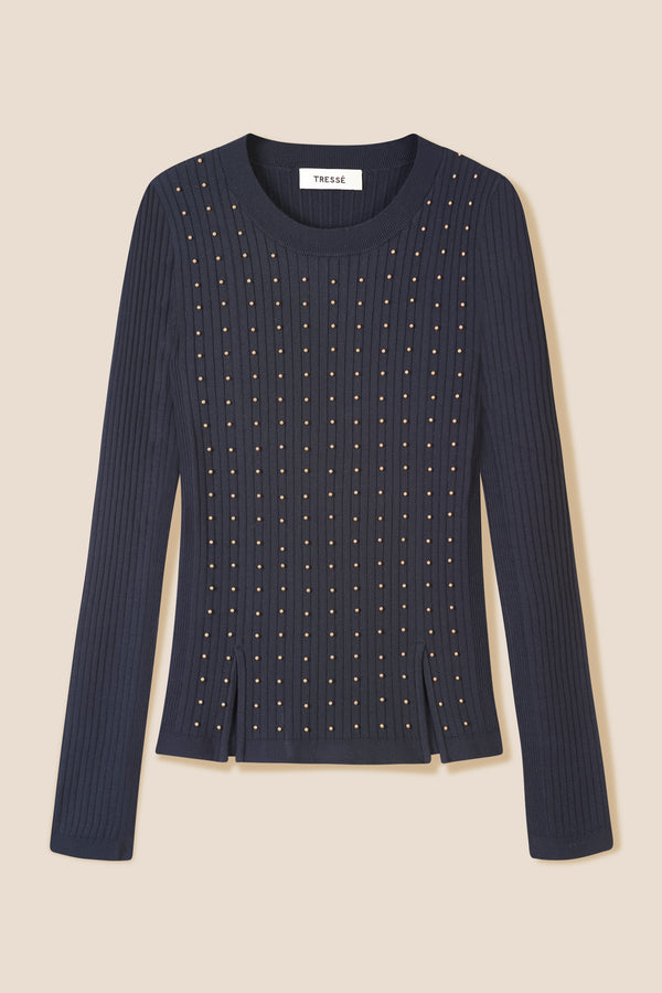 Pull orné de billes dorées