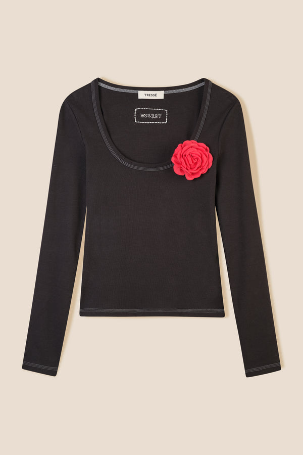 Top avec broche fleur