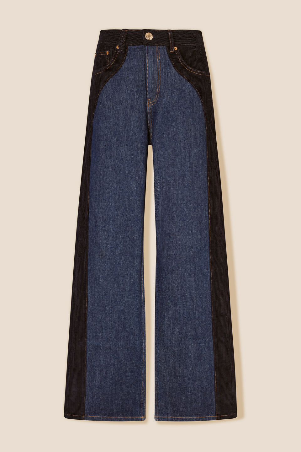 Denim à empiècements velours