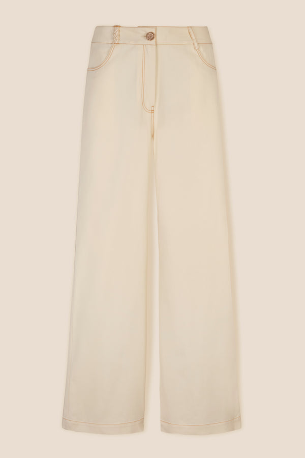 Pantalon écru à ceinture boutonnée