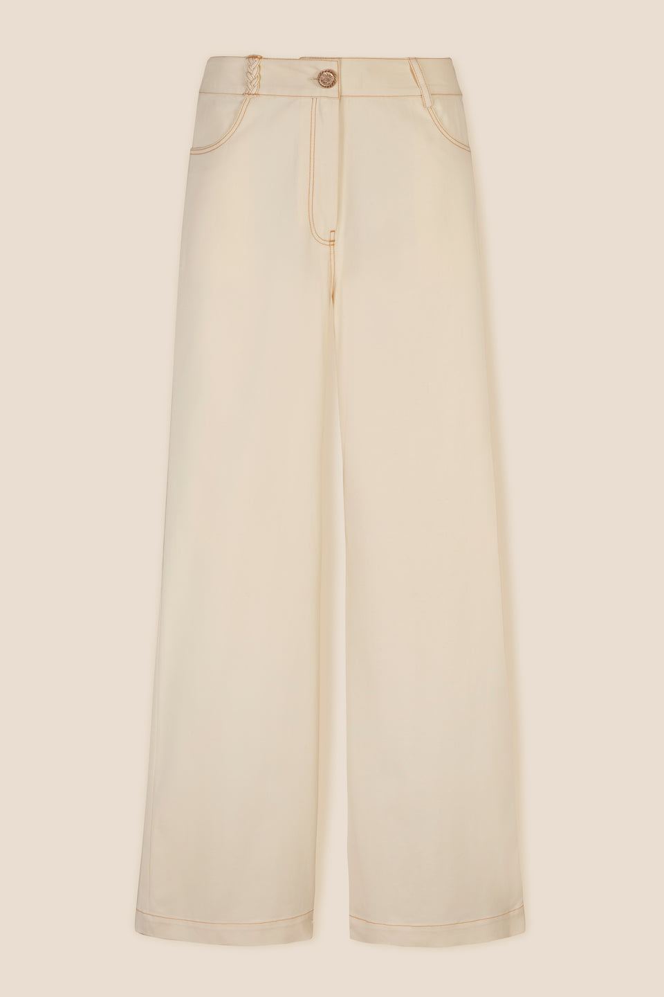 Pantalon écru à ceinture boutonnée