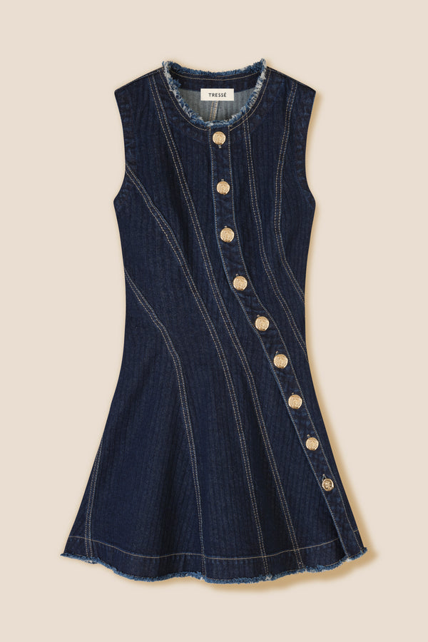 Robe en denim avec découpe en biais