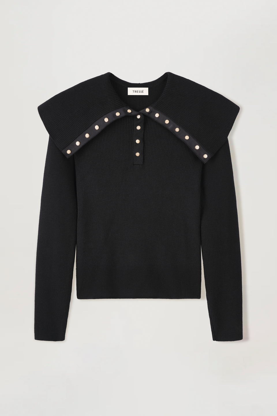 Fine-knit sweater with wide fold-over collar