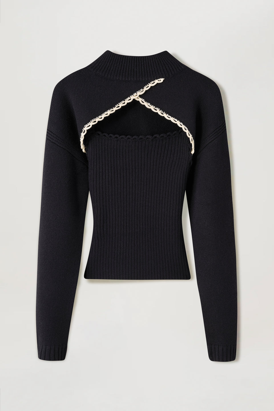 Black twin set with crochet trims