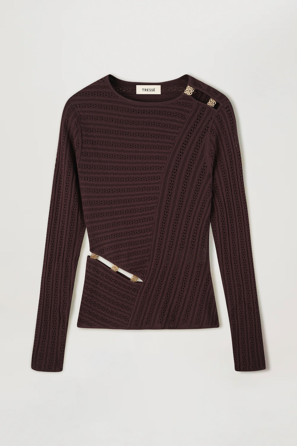 Knit top with asymmetrical cutouts