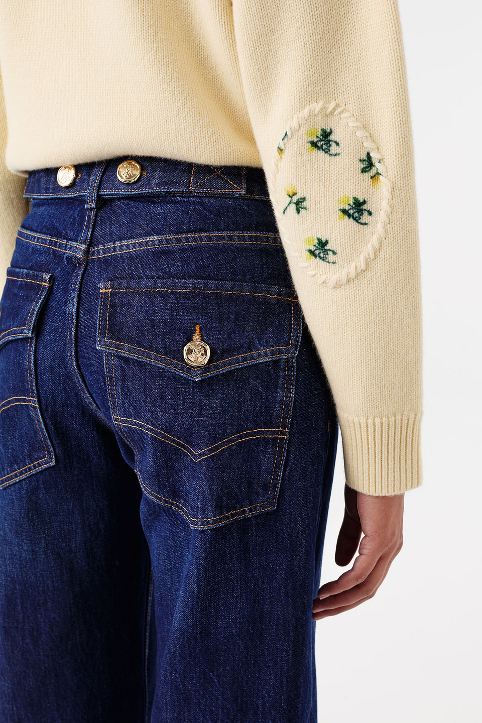 Raw denim jeans with flap waistband